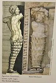 Une gravure de Veneziano a servi de modèle aux termes du portail.
