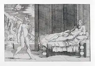 Agostino Veneziano, d'après Raphaël, Lycaon et Jupiter (1524), gravure au burin.