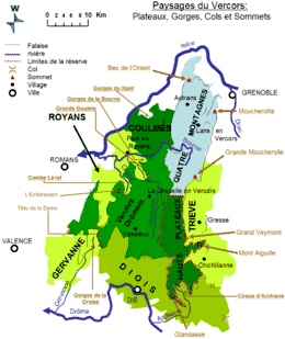 Carte des paysages du Vercors.