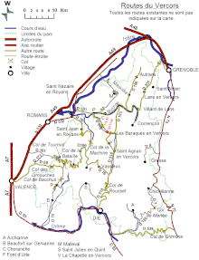 Carte des routes du Vercors.