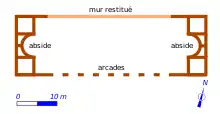 Plan en couleurs d'un édifice antique.