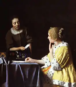 Mistress and Maid (Dame et sa servante), tableau de Johannes Vermeer, vers 1666-1667.