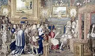 tapisserie de Versailles représentant une audience accordée par Louis XIV