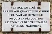 Plaque rappelant le couvent.