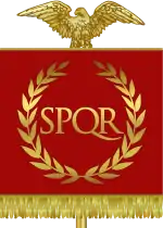 Image vectorielle d'un vexillum de l'Empire romain avec le sigle SPQR