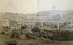 Viaduc de la Paudèze à tablier métallique, 1858-1860. Au-dessus, le viaduc contemporain de Rochettaz.