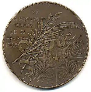 Victor Hugo (1884), médaille en bronze, 68 mm, revers.