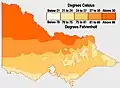 Températures moyennes en janvier:le Nord du Victoria est le plus chaud.