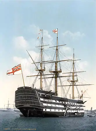Trois-mâts carré HMS Victory (1765), navire de l'amiral Nelson vainqueur de la bataille de Trafalgar.
