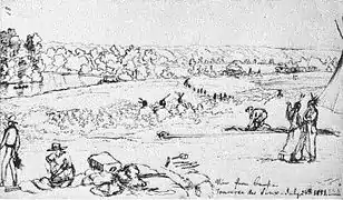 Représentation du camp amérindien lors du traité de la Traverse des Sioux.