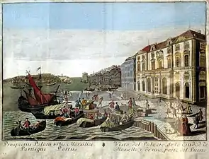 Vue du palais de la ville de Marseille et d'une partie du port (XVIIIe siècle), gravure anonyme.