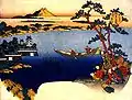 Estampe du lac Suwa par Hokusai (1760–1849).