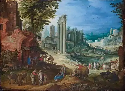 Paysage romain en ruines sur cuivre (1600)Dresde.