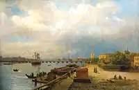 Vue sur la Neva et le quai Pierre-et-Paul avec la maison de Pierre Ier, 1859. Musée russe, Saint-Pétersbourg, Russie