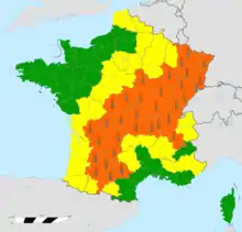 Vigilance à la canicule émise par Météo-France le 19 août 2012.