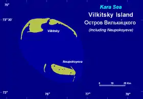 Carte des îles Vilkitski et Neupokoïeva