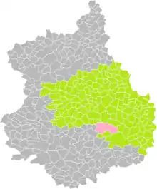 Position des Villages Vovéens (en rose) dans l'arrondissement de Chartres (en vert) du département d'Eure-et-Loir (grisé).