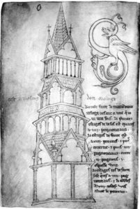 Maison d'horloge et lettre ornée (folio 12).
