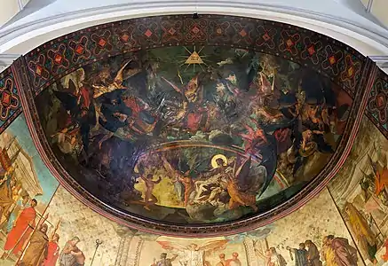 Bernard Bénézet, Combat des bons et des mauvais anges et Création de l’homme (1862), plafond de l'abside.