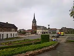 Paysage urbain, vu de l'hôtel-de-ville vers l'église.