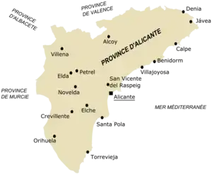 Principales villes de la province d'Alicante