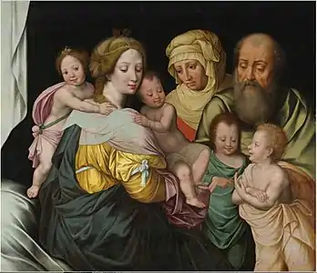 La Madonne à l'enfant avec les Saints Elisabeth et autres membres de la Sainte famille.