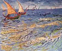 Bateaux sur la mer, Saintes-Maries-de-la-Mer, par Vincent van Gogh (musée des Beaux-Arts Pouchkine de Moscou).
