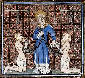 Saint Léonard entre deux prisonniersVincent de Beauvais, Speculum historiale (vers 1370-1380)BnF Ms. NAF 15944