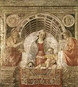 Madone au tapisFresque, 1485, Brera.