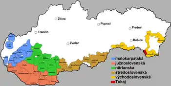 Implantation des différents terroirs viticoles en Slovaquie.