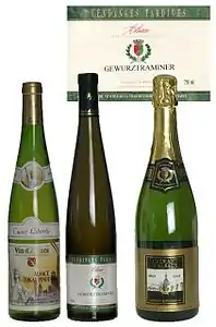 Bouteilles du domaine de la ville de Colmar : pinot gris, gewurz et crémant.