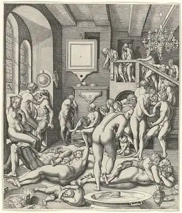 1. La société des anabaptistes, gravure de Virgil Solis d'après Heinrich Aldegrever, Rijksmuseum, Amsterdam.