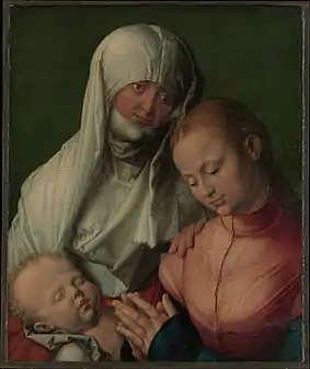 Groupe des trois personnage avec Marie priant et Jésus dormant.