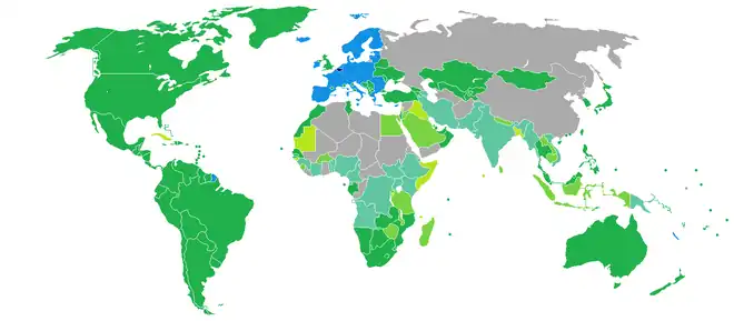 Carte des pays requérant (ou non) un visa