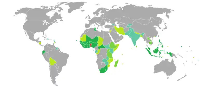 Carte des pays requérant (ou non) un visa