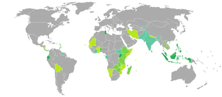 Carte des pays requérant (ou non) un visa