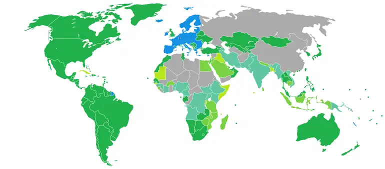 Carte des pays requérant (ou non) un visa