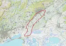 Carte représentant les limites approximatives de la Vistrenque sur le fond OpenTopoMap