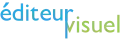 Logo de l'éditeur WYSIWYG de Médiawiki / Wikipédia, décrivant les mots éditeur (en bleu) et visuel (en vert), en reprenant le design original du logo source anglais