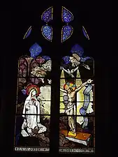 Vitrail latéral sud de la nef représentant sœur Lucie de Fátima ayant une vision du Christ le 13 juin 1929.