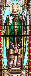 Vitrail de Saint Galactoire (« Sts Galactorivs ») dans l'église Notre-Dame-de-l'Assomption de Mimizan.