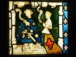 Jeanne de Tilly et Jean de Saint-Gilles, son époux, représentés sur un vitrail de Gauthier de Campes, provenant de l'église de Betton en Ille-et-Vilaine (musée de Cluny, début du XVIe siècle).