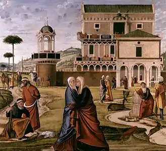 Visitation, 130 × 140 cm, huile sur toile, Museo Correr, Venise.