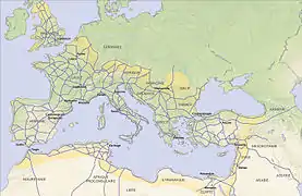 Les voies romaines dans l'Empire romain vers 117 ap.J.-C.