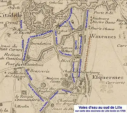 Voies d’eau au sud de Lille en 1708