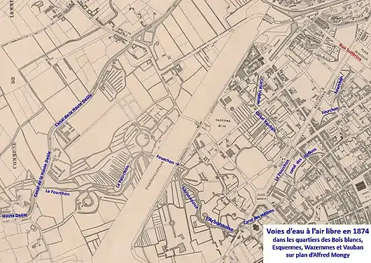 Voies d’eau au sud de Lille en 1874