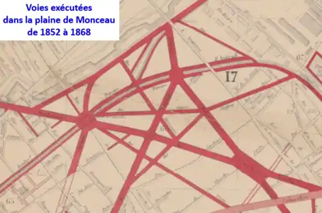 Voies exécutées de 1852 à 1868 dans le quartier de la plaine Monceau.