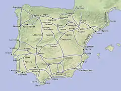 Espagne : voies romaines, villes, ports