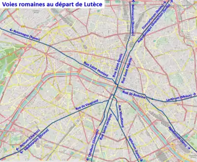 Voies romaines au départ de Lutèce.