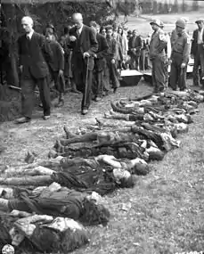 Civils allemands devant les cadavres, 11 mai 1945.